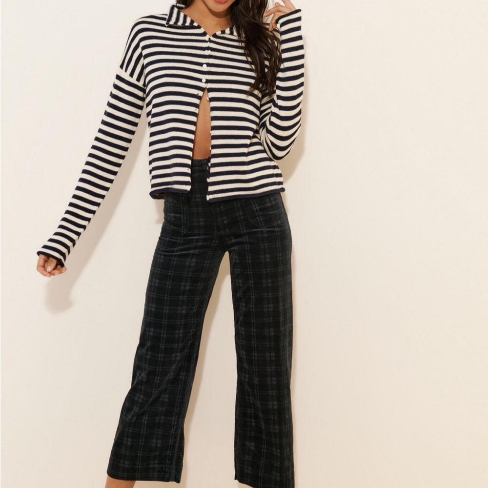 Maeve by Anthropologie Colette Black Plaid Corduroy Wide-Leg Ankle cropped Pants